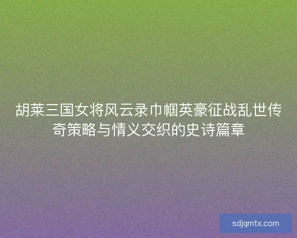 胡莱三国女将风云录巾帼英豪征战乱世传奇策略与情义交织的史诗篇章