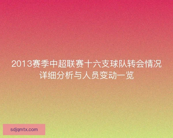 2013赛季中超联赛十六支球队转会情况详细分析与人员变动一览 2013赛季中超联赛十六支球队转会情况详细分析与人员变动一览